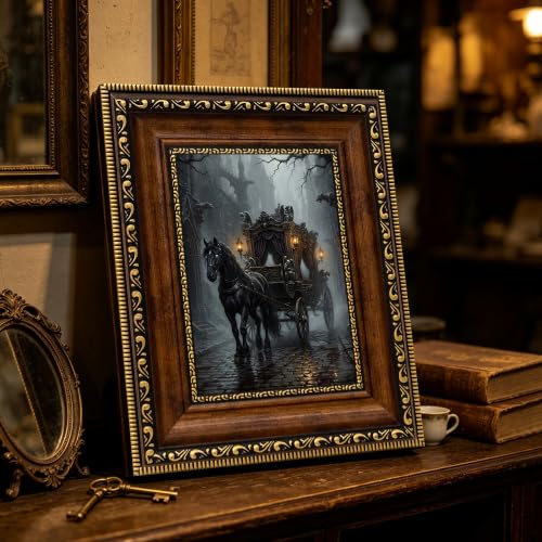 Gothic Horse Carriage Wall Art - Framed Victorian Dark Fantasy Canvas - Ghost Variation