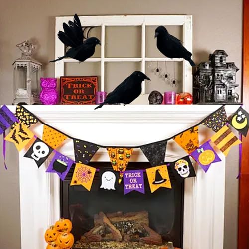 2pcs Black Feathered Crows Halloween Decorations Realistic Ravens Birds Clip-On
