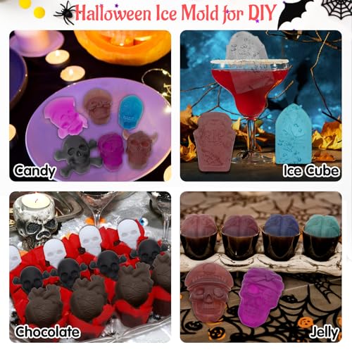 Silicone Skull and Brain Ice Cube Trays 2PCS Halloween Pirate Set Pink & Gray