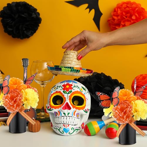 Dia De Los Muertos Altar Decorations Set - 110 Pcs with Marigold Flowers Monarch Butterflies Ribbon