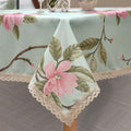 Green & Pink Floral Square Tablecloth 38x38 Inch Waterproof Spillproof Kitchen Dining Cover