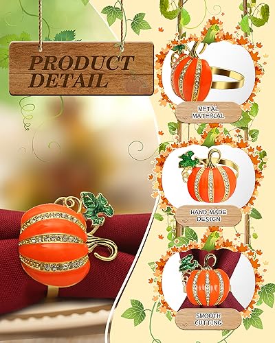 Thanksgiving Pumpkin Napkin Rings Set - 6 Piece Fall Table Decor