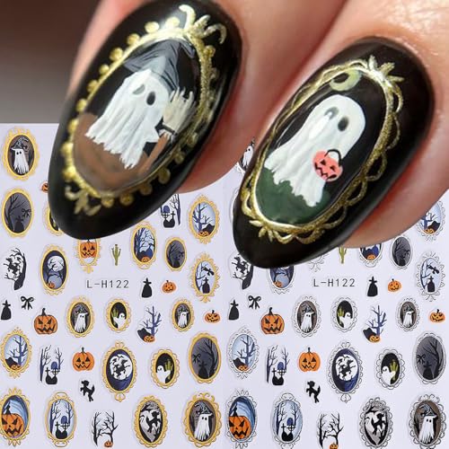 Halloween Ghost Nail Art Stickers Decals - 12 Sheets Spooky & Cute Designs for Manicure DIY
