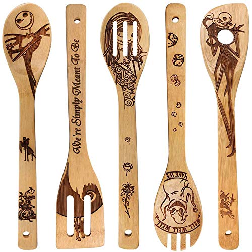 Jack Skellington Wooden Cooking Spoons Set - 5 Piece Kitchen Utensils Gift