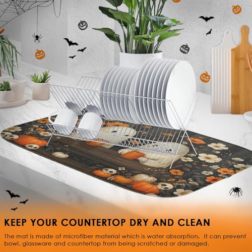 Halloween Ghost Absorbent Dish Drying Mat 18 x 24 Inches Kitchen Accessory - Cute Ghost Variation
