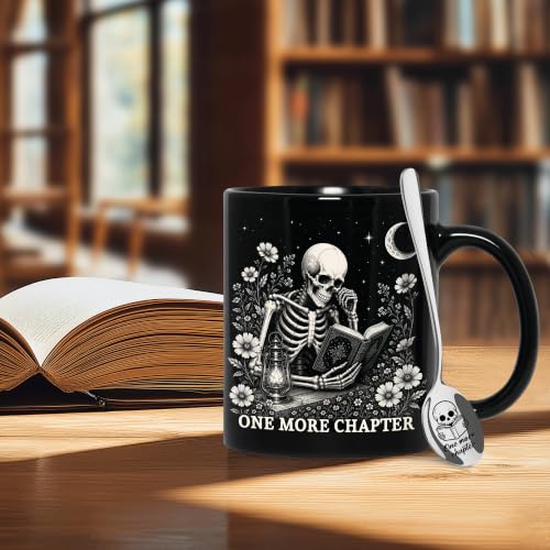 Hyturtle BookSke Skeleton Reading Coffee Mug with Spoon - Book Lovers Gift