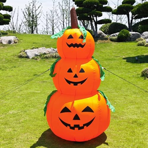 6FT Stacked Pumpkin Inflatable Halloween Decoration with Built-in LED Lights - Outdoor Indoor Yard Decor