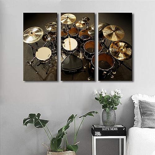 Three-Piece Canvas Wall Art Set - Musical Instrument Drum Wall Decor 28x42 Inches - Variation of 28 x 14 x 3 Panels Artwork-04