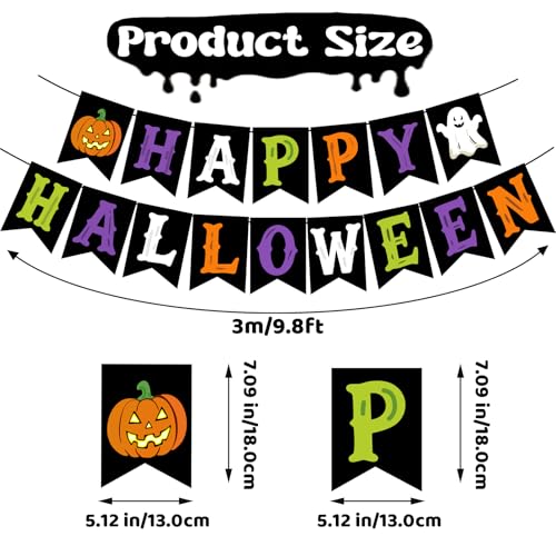 Halloween Banner - Pre-Strung 118-Inch Festive Party Decorations with Ghost & Pumpkin