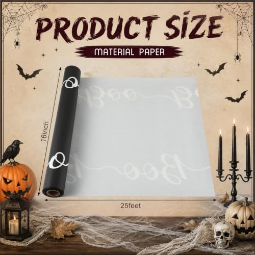 Halloween Boo Paper Table Runner - Black & White, 25 Feet, Versatile Decor