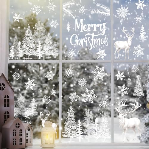 Christmas Window Clings 9 Sheets Winter Forest Snowflakes Reusable Decor