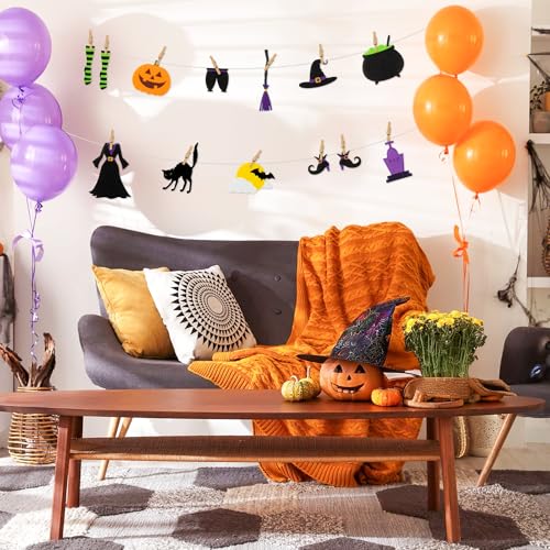 Halloween Witch Clothesline Banner - Felt Garlands & Wooden Clips for Festive Decor
