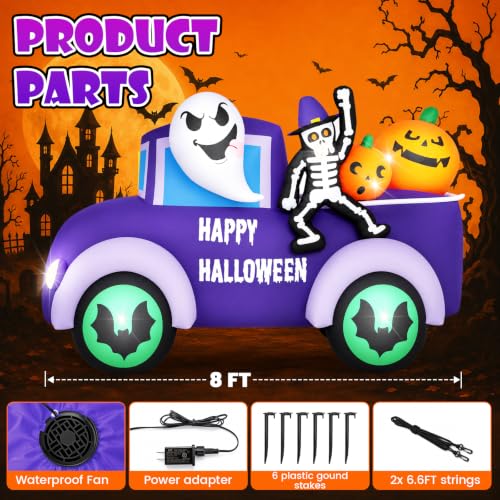 Halloween Inflatable Ghost 8FT with Purple Car Variation Outdoor Yard Decor