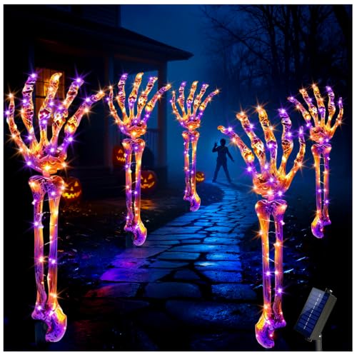 Solar Halloween Pathway Lights 5-Pack with Skeleton Arms, 250 LEDs, 8 Modes