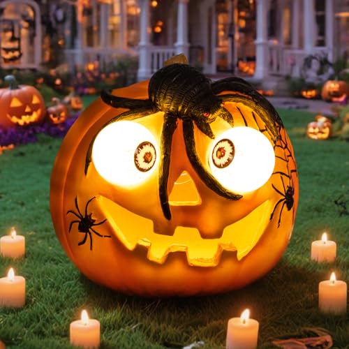 Halloween Pumpkin Solar LED Light with Spider Decoration - Waterproof Outdoor Garden Light