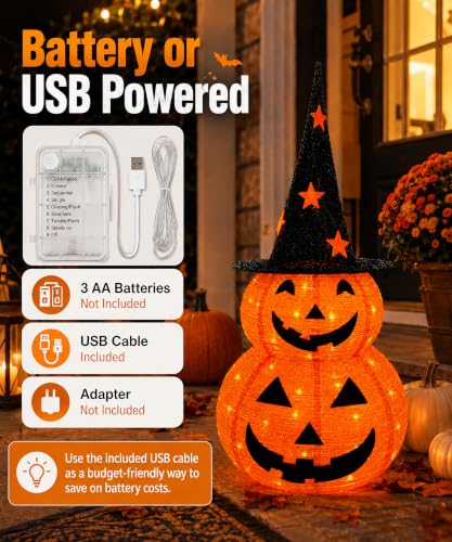 3FT Prelit Halloween Pumpkin Light with 50 LEDs, Waterproof Outdoor Decor