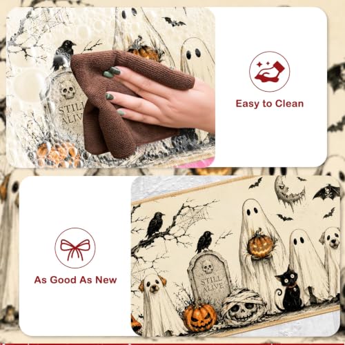 Halloween Kitchen Rug Set of 3 Spooky Ghost Dog Fall Decor Non-Slip Mats