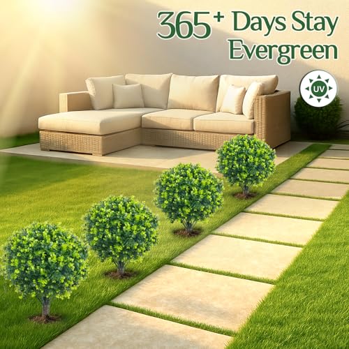 Artificial Boxwood Topiary Ball Trees Set of 2 - 20 Inch Faux Bushes for Outdoor & Indoor Decor