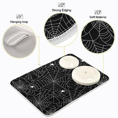 Halloween Spooky Spider Web Dish Drying Mat 16x18 Inch Microfiber Absorbent Reversible Kitchen Decor - Halloween