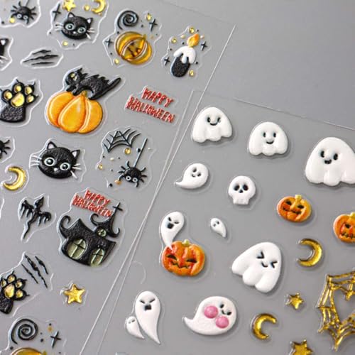 Halloween Nail Stickers Spooky & Cute Nail Art Decals Style-17 - 2 Sheets