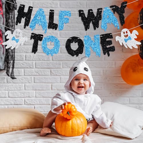 Half Year Birthday Banner Halloween Ghost Baby Shower Decorations for Boys