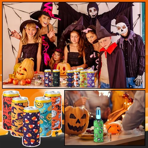 Pickmesh 24 Pack Halloween Can Coolers Slim Fit Pumpkin Witch Ghost Party Drink Sleeves