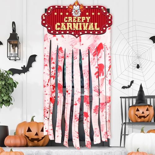 Halloween Bloody Doorway Curtain with Creepy Circus Clown - Red
