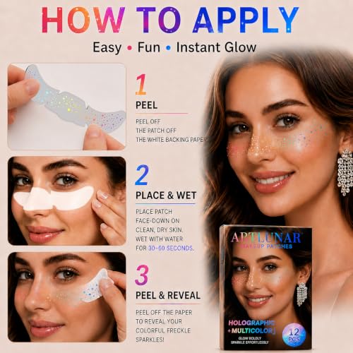 Holographic Multicolor Face Glitter Makeup Patches for Festivals & Parties - 12Pcs