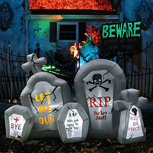 6.6 Ft Halloween Inflatable Tombstone Decoration with LED Lights for Yard Indoor Outdoor Spooky Graveyard Scene