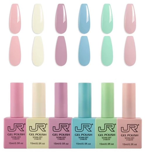 JRGel Nail Polish Set 6 Colors x 15ml- Professional Soak Off UV Gel Polish Set, Long Lasting Color for Home & Salon Manicure, Nails Art, Kit de Esmaltes para Uñas en Gel Profesional, Gift for Woman.D
