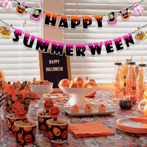 Summerween Banner Halloween Summer Party Decorations Ghost Pumpkin Sign