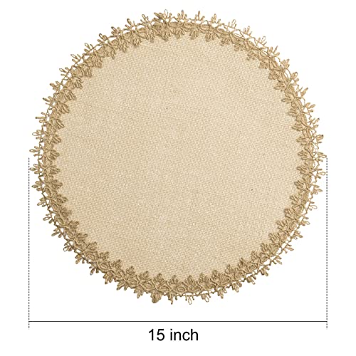 FunWheat Jute Lace Round Braided Placemats Set of 12 - 15 Inch Farmhouse Table Mats
