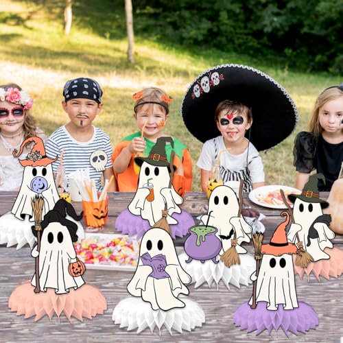 Halloween Ghost Honeycomb Centerpieces - Pink 9-Piece Party Table Decor for Halloween & Baby Shower