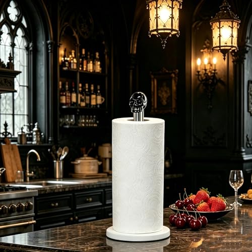 Homestia Black Skull Marble Paper Towel Holder with Adjustable Rod - Halloween Decor