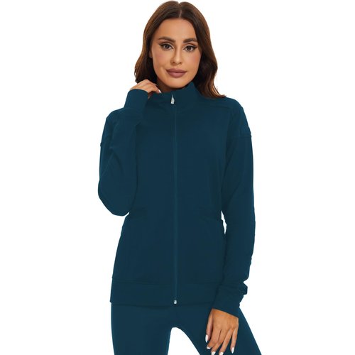 Meanzoo Women's Scrubs Jacket Zip Front Warm-up Jacket (Caribbean Blue, X-Large)
