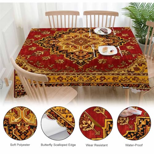 Rectangular Rug Tablecloth 52x70 Inch Bohemian Geometric Dining Cover - Red