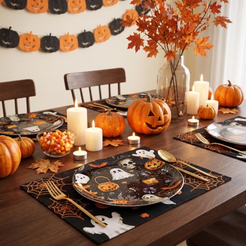 Halloween Melamine Plates Set of 6 - 10 Inch Black Dinner Dishes - Variation of THIS listing
