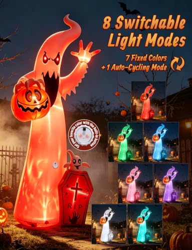Halloween Inflatable Ghost Pumpkin Scene with Motion-Activated Sounds - 12FT