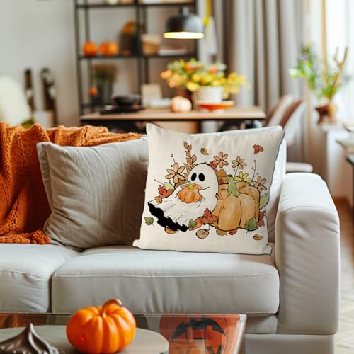 Halloween Pillow Cover 20x20 Inch Ghost Floral Fall Farmhouse Throw Pillowcase