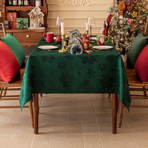 Christmas Jacquard Rectangle Tablecloth 60 x 120 Inch Green Flower Variation