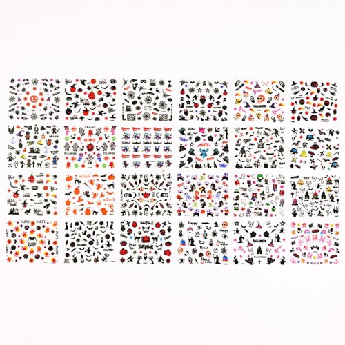 Halloween Nail Stickers Set - Ghost, Pumpkin, Spider Web, Bat & Cat Designs - Variation of Halloween-1