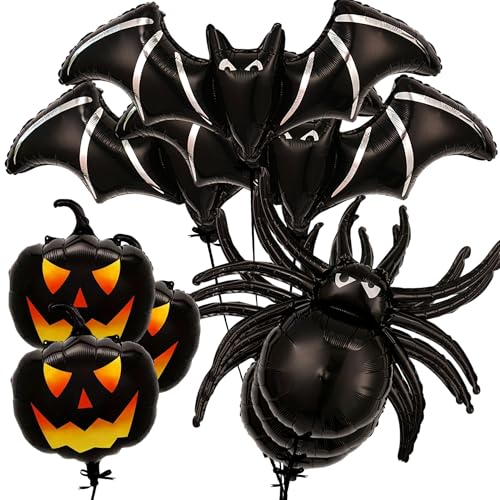 Giant Halloween Balloons Pack of 9 - Black Pumpkins, Bats & Spiders Decoration Set