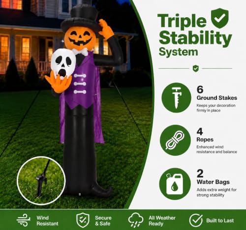 12FT Purple Gentleman Halloween Inflatable with Built-in LED Lights - Outdoor Yard Decoration