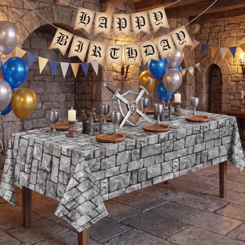 Stone Wall Plastic Tablecloths - Medieval Castle Party Decorations, 6 Pack