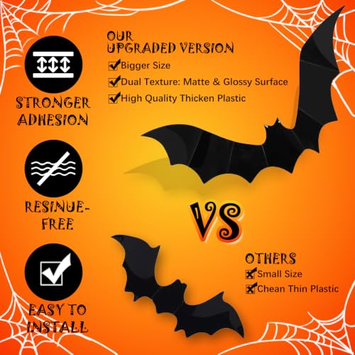 Halloween 3D Bat Wall Decor Set - 140 PVC Flying Bat Cutouts for Haunted House & Party