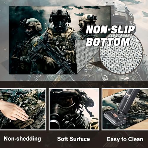 Battle Game Rug for Boys 3'4 x 5' Teen Gaming Carpet with Non-Slip Base - Threesome Variation