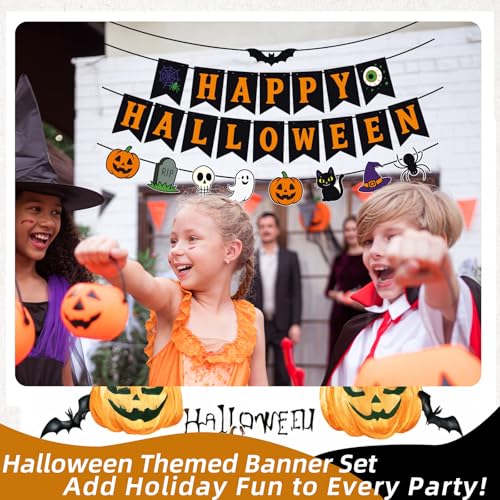Halloween Banner Garland Set with Pumpkins Ghost Skull and More - Party Decorations