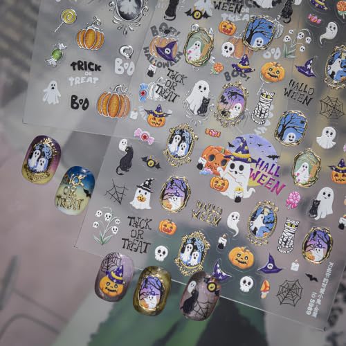 Halloween Nail Stickers 3D Embossed Ghost Pumpkin Skull - Style-36
