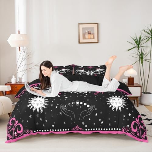 Gothic Bat Twin Duvet Cover Set No Comforter Kids Bedroom Decor Pink Floral