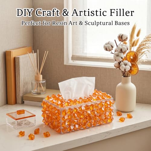 Orange Acrylic Fake Ice Rocks - Fall Vase Fillers & Table Decor Set - 160 Pieces